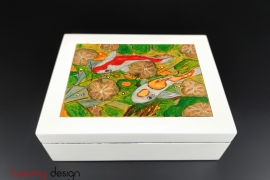 White rectangle lacquer box hand-painted with fish 20*25*H8 cm